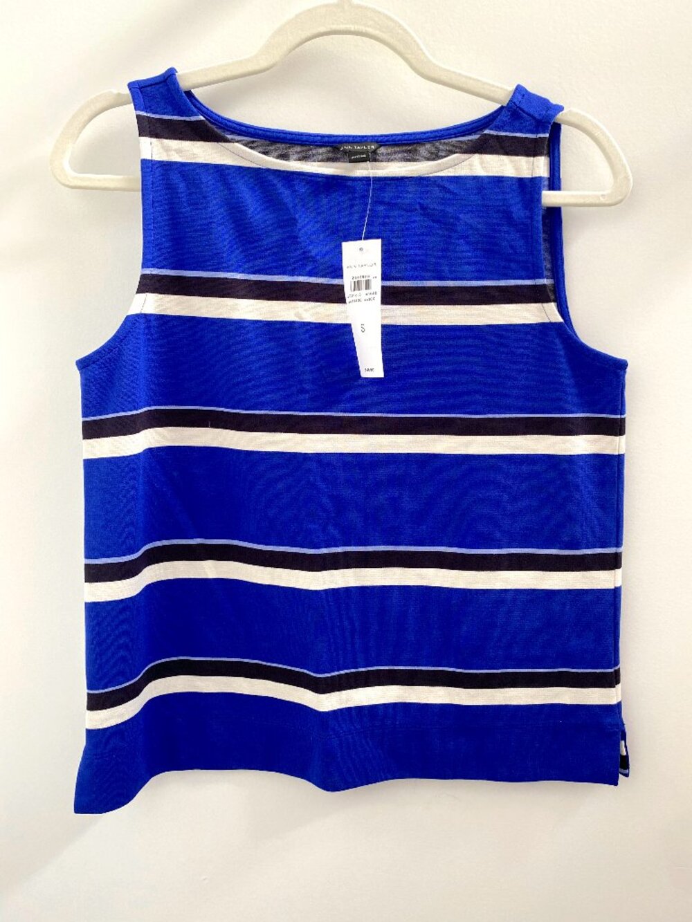 Ann Taylor Blue Black and White Striped Sleeveless Blouse NWT Size Small
